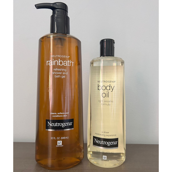 BUNDLE Neutrogena Rainbath Pump Shower Bath Gel 32oz & Body Oil Moisturizer 16oz
